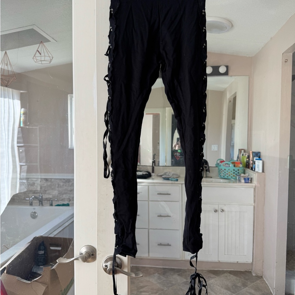 Widow Black Lace-Up Pants